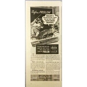Prolon  Pro-phy-lac-tic Toothbrushes "Replaces Hog Bristle"Vintage Print Ad 1946
